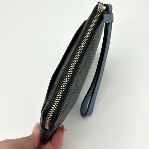 EUC Coach Corner Zip Wristlet with Metallic Navy Colorblock (Black Smoke/Silver) - Picture 8 of 16